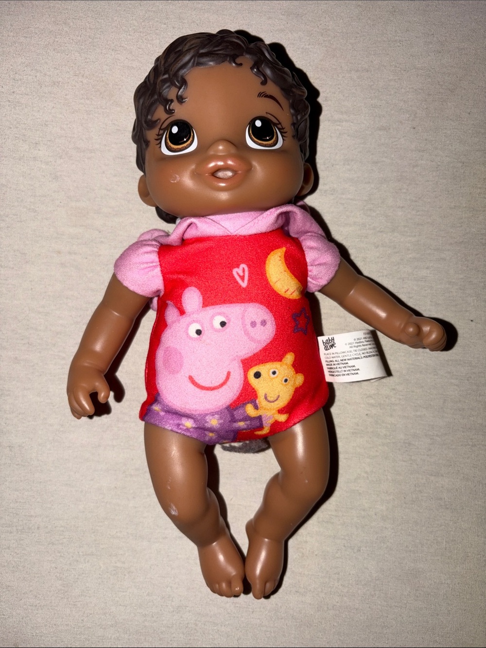 Vintage Collectible Peppa Pig Red & Pink Baby Doll with Character Print